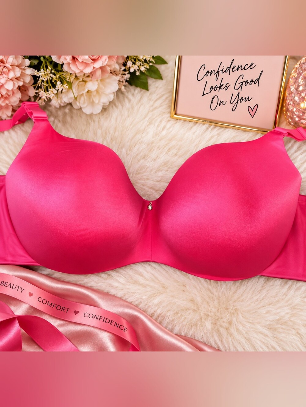 Lane Bryant invisible Back Smoother Boost Plunge Bra BRIGHT CORAL 44DD